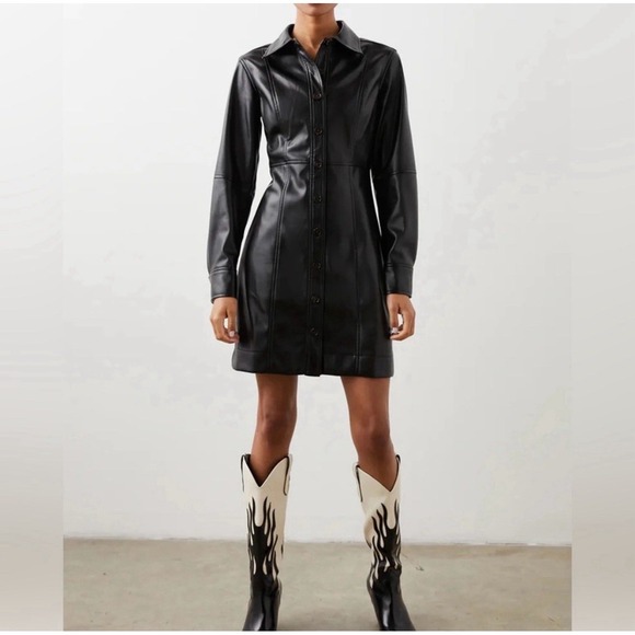 Rails Dresses & Skirts - NEW Rails Ruby Faux Leather Black Mini Shirtdress Size Small Long Sleeve NWT